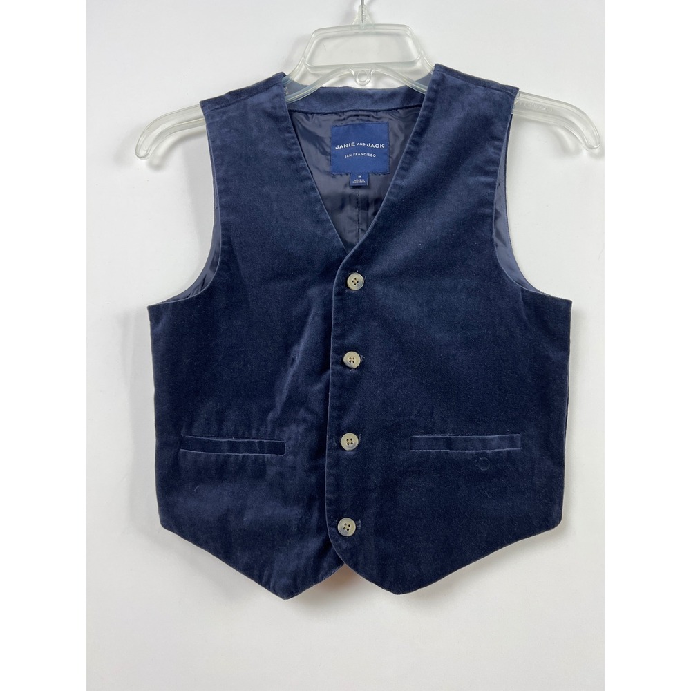 Janie and Jack Velvet Vest Boys Size 10 Navy Blue Formal Waistcoat Holiday